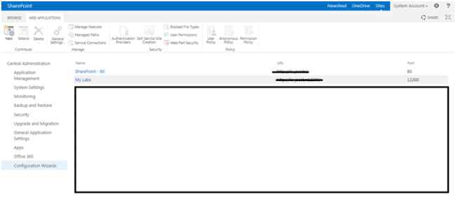 Click Manage web applications